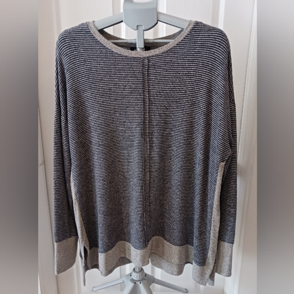 CHARLIE B Ultra Soft Navy Blue and Gray Striped Sweater in XL
